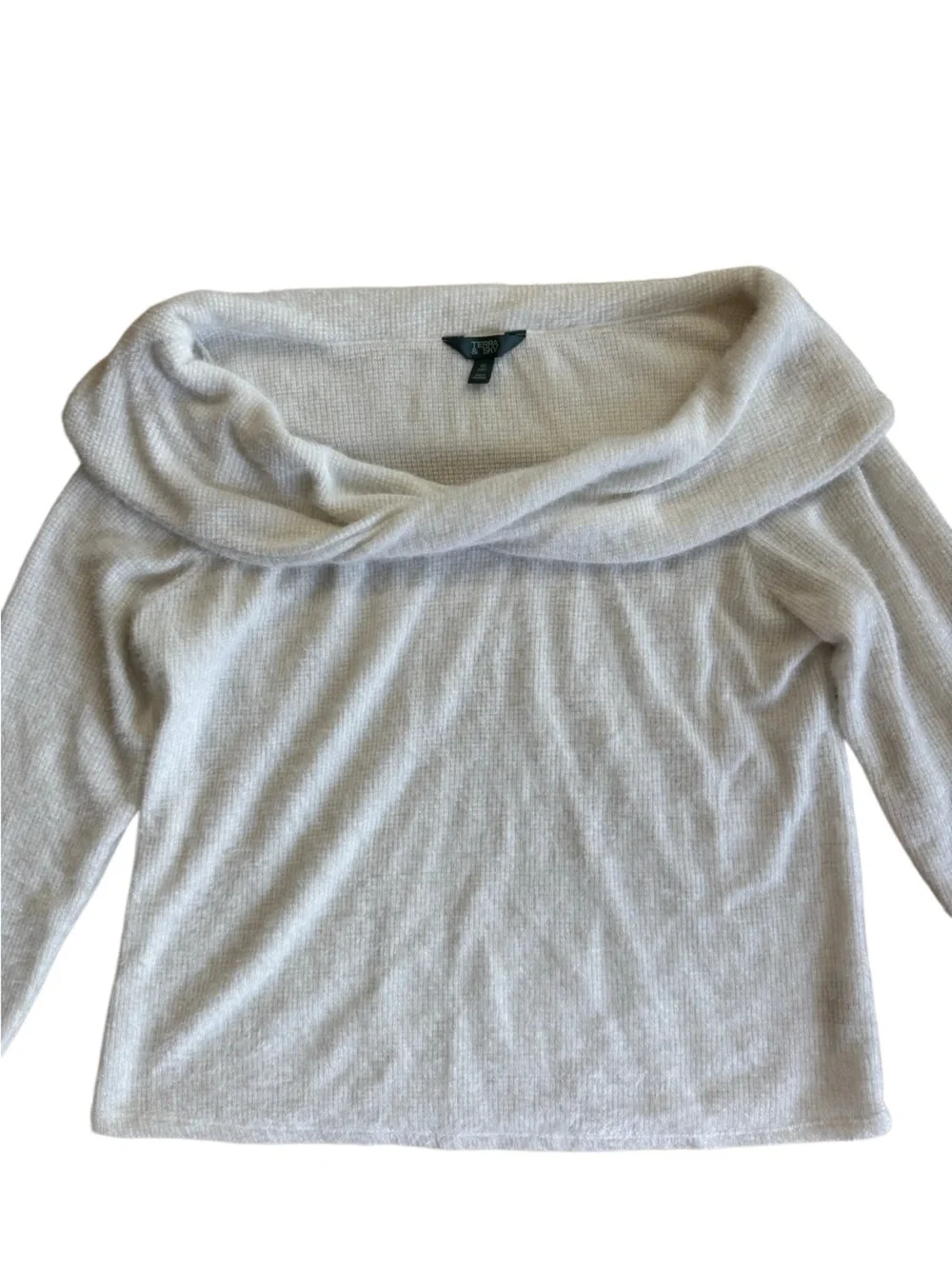 Terra & Sky Women's Ivory Cowl Twist Neck Sweater Size 0X (14W)